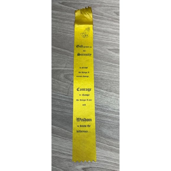 Serenity Prayer Yellow Ribbon Bookmark Vintage Satin AA Recovery 1960s - Picture 2 of 8